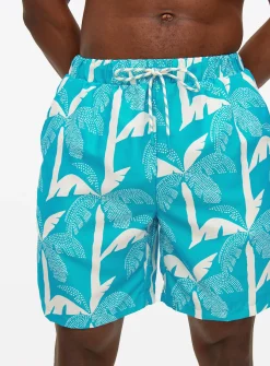 Blue Palm Print Swim Shorts XXL