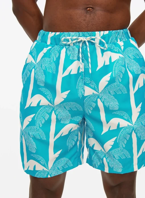 Blue Palm Print Swim Shorts XXL