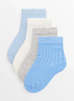 Blue Ribbed Socks 4 Pack 6-12 months