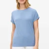 Blue Roll Sleeve Relaxed T-Shirt M