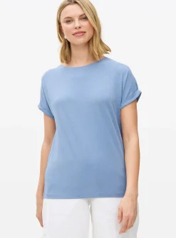 Blue Roll Sleeve Relaxed T-Shirt M