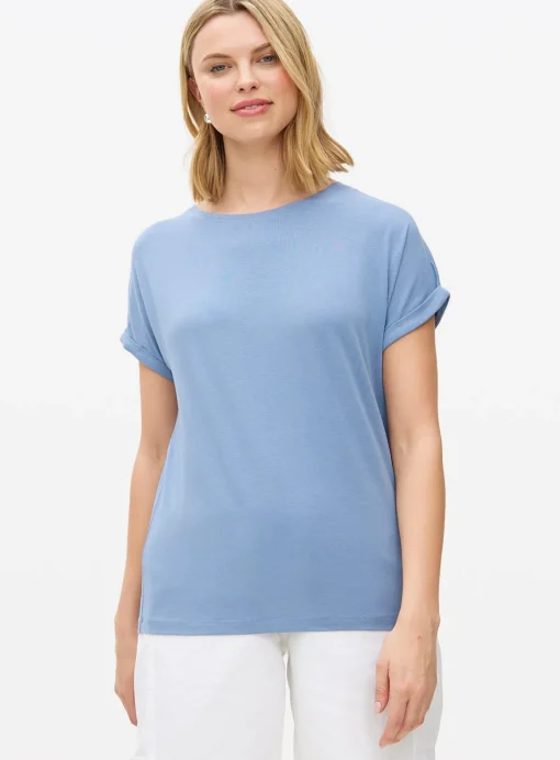 Blue Roll Sleeve Relaxed T-Shirt M