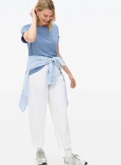 Blue Roll Sleeve Relaxed T-Shirt M