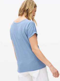 Blue Roll Sleeve Relaxed T-Shirt M