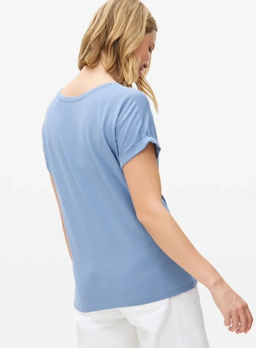 Blue Roll Sleeve Relaxed T-Shirt M