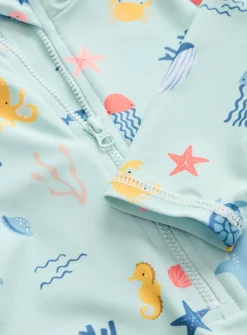 Blue Sea Print Sunsafe Swimsuit & Keppi Hat Set 12-18 months