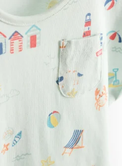 Blue Seaside Print Short Sleeve Romper 6-9 months
