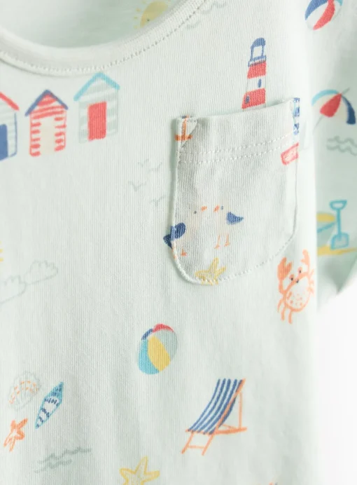 Blue Seaside Print Short Sleeve Romper 6-9 months