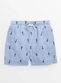Blue Shark Stripe Seersucker Swim Shorts 6 years