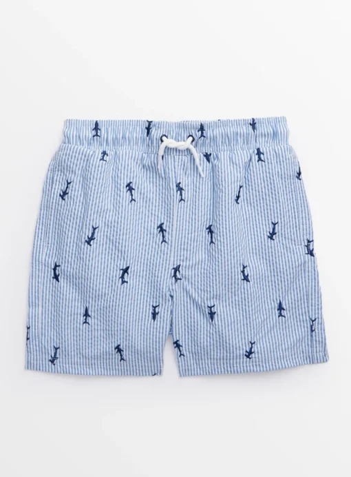 Blue Shark Stripe Seersucker Swim Shorts 6 years