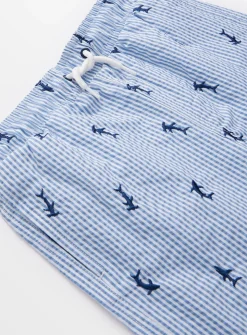 Blue Shark Stripe Seersucker Swim Shorts 6 years