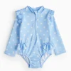 Blue Spot Frill Textured Long Sleeve Swimsuit Up to 3 mths