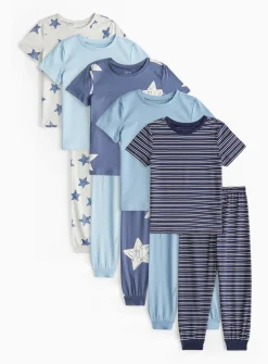 Blue Star & Stripe Print Pyjamas 5 Pack 1-2 years