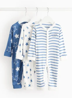 Blue Star & Stripe Sleepsuit 3 Pack Up to 3 mths