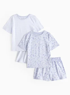 Blue Stripe & Floral Print Pyjama Sets 2 Pack 1-2 years