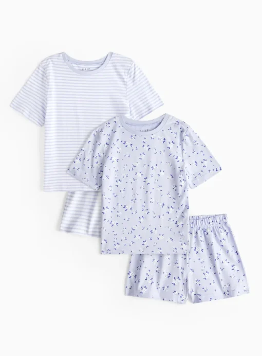 Blue Stripe & Floral Print Pyjama Sets 2 Pack 1-2 years