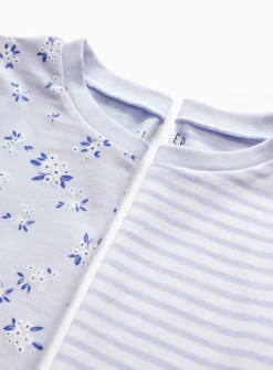 Blue Stripe & Floral Print Pyjama Sets 2 Pack 1-2 years