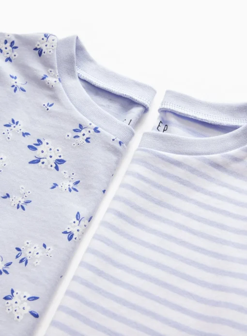 Blue Stripe & Floral Print Pyjama Sets 2 Pack 1-2 years