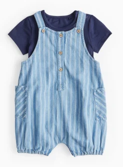 Blue Stripe Bibshorts & Bodysuit Set Up to 3 mths