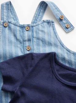 Blue Stripe Bibshorts & Bodysuit Set Up to 3 mths