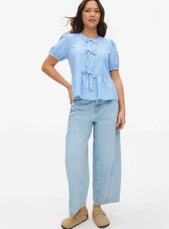 Blue Stripe Bow Front Blouse 18