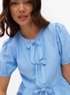 Blue Stripe Bow Front Blouse 18