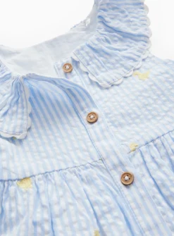 Blue Stripe Easter Duck Embroidered Dress 3-6 months