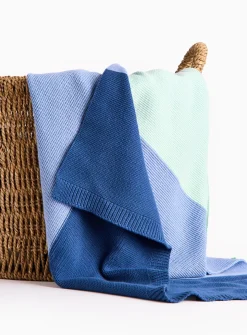 Blue Stripe Knitted Blanket One Size