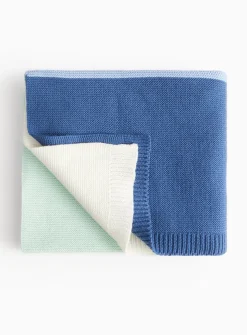Blue Stripe Knitted Blanket One Size