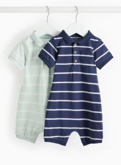 Blue Stripe Polo Romper 2 Pack 3-6 months