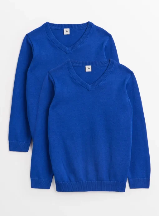 Blue Unisex V-Neck Jumpers 2 Pack 4 years