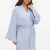 Blue Waffle Cotton Dressing Gown L