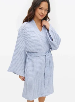 Blue Waffle Cotton Dressing Gown L