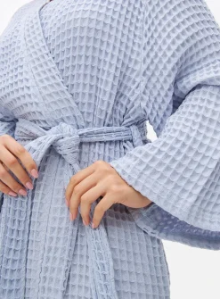 Blue Waffle Cotton Dressing Gown L