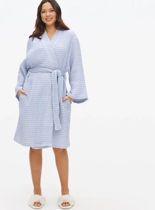 Blue Waffle Cotton Dressing Gown L