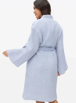 Blue Waffle Cotton Dressing Gown L
