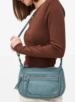 Blue Washed Faux Leather Crossbody Bag One Size