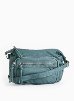 Blue Washed Faux Leather Crossbody Bag One Size