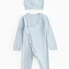 Blue Wrap Front Knitted Romper & Hat 12-18 months