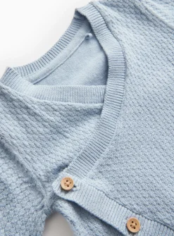 Blue Wrap Front Knitted Romper & Hat 12-18 months