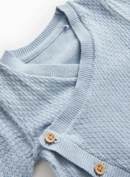 Blue Wrap Front Knitted Romper & Hat 12-18 months