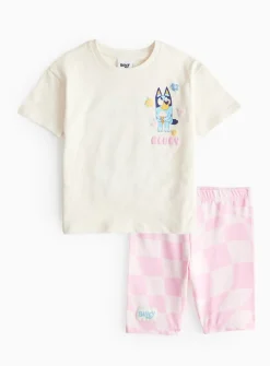 Bluey Print T-Shirt & Pink Cycling Shorts Set 1-2 years