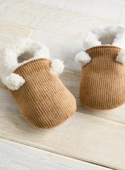 Borg Corduroy Fleece Bear Slippers 9-12 months
