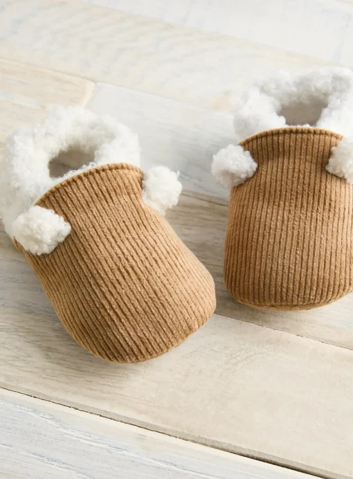 Borg Corduroy Fleece Bear Slippers 9-12 months