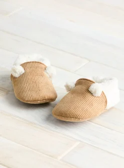 Borg Corduroy Fleece Bear Slippers 9-12 months