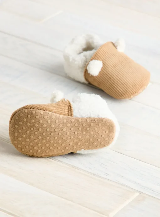 Borg Corduroy Fleece Bear Slippers 9-12 months