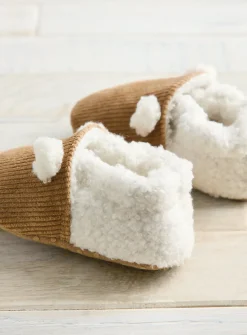 Borg Corduroy Fleece Bear Slippers 9-12 months
