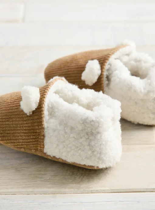Borg Corduroy Fleece Bear Slippers 9-12 months