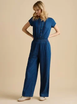BRAKEBURN Spot Denim Wide Leg Jumpsuit 16
