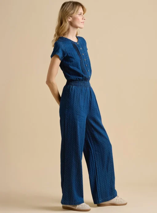 BRAKEBURN Spot Denim Wide Leg Jumpsuit 16